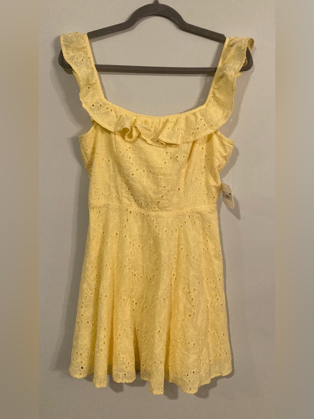 NWT Altar’d State Yellow Eyelet Tie Back Mini Dress